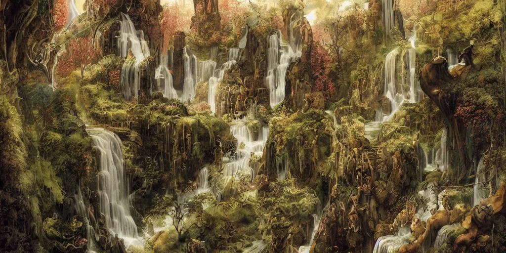 Prompt: innovative waterfall the ancient gods fantasycore landscape, Precise and Intricate Linework, Art Nouveau Cosmic 4k Detailed Matte Illustration trending on Flickr ,CGSociety, Crimson and Ecru color scheme, Pastiche by Albrecht Dürer, Pastiche by Don Maitz