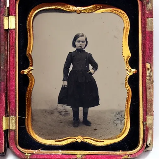 Prompt: tintype photo, girl with three legs
