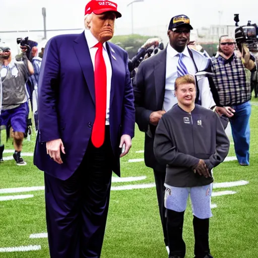 Prompt: Donald Trump wearing a Baltimore Ravens jersey, ultra realistic, 8k