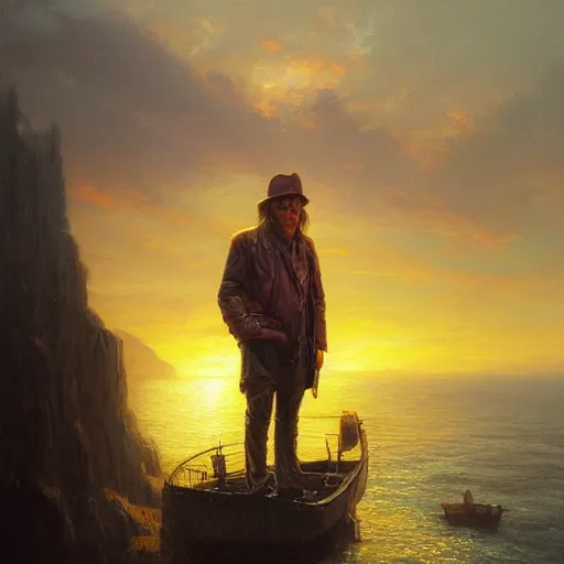 Image similar to portrait of captain beefheart, sunset, gorgeous view, depth, painted by seb mckinnon, high detail, digital art, painted by greg rutkowski, trending on artstation