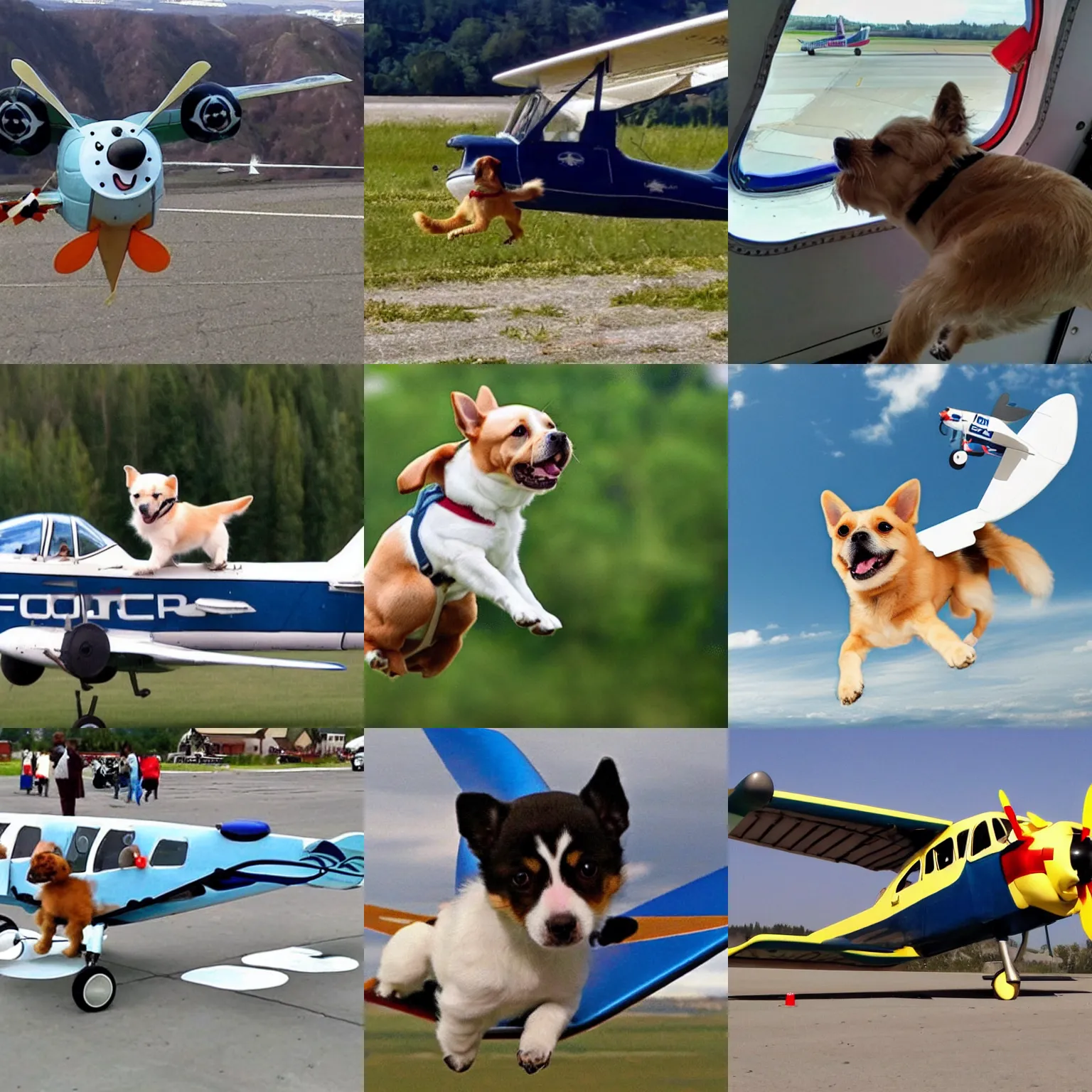 Prompt: a cute dog flying a plane