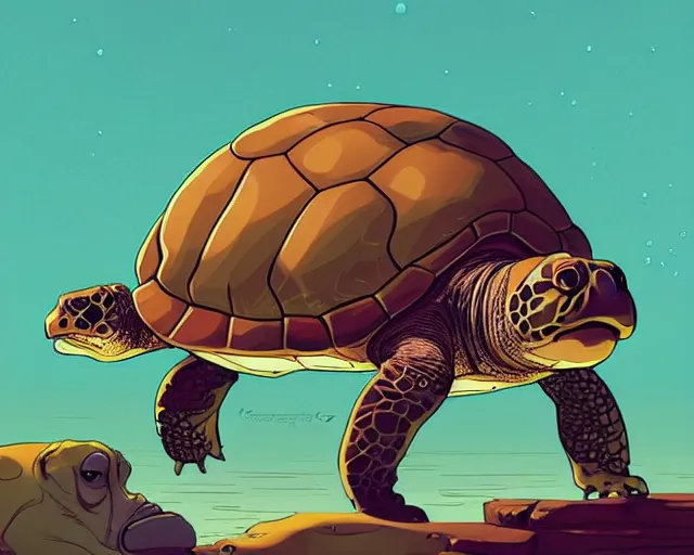 Image similar to cell shaded cartoon of a realistic turtle with a bulldog's head, concept art by josan gonzales and wlop, by james jean, victo ngai, david rubin, mike mignola, deviantart, art by artgem