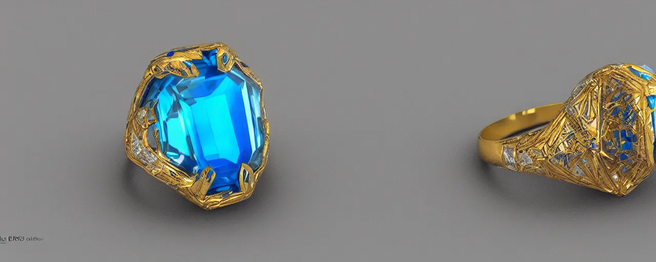 Prompt: simple golden magic crystal ring, ice, blue, gold, smooth, crystal, engravings, diamonds, product design, jewelry, colorful, art by gerald brom, greg rutkowski and artgerm, photo realism, unreal engine, c 4 d