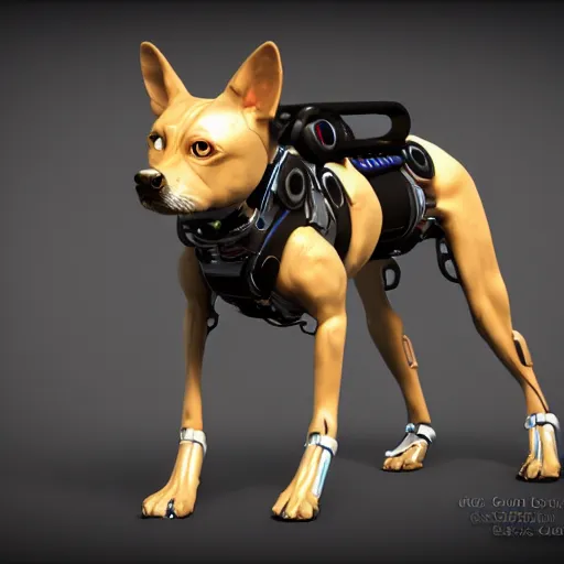 Image similar to a cybernetically enhanced dog, digital art, 3 d render, blender,