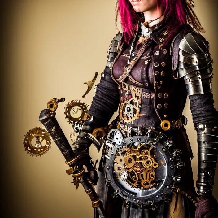 Image similar to full body photograph of a real - life very beautiful clockpunk warrior. extremely detailed. dslr. 8 5 mm.