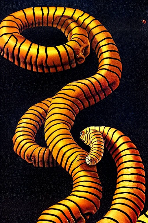 Prompt: a hyperrealistic painting of a freight train sized killer centipede, by chris cunningham and richard corben, highly detailed, vivid color,
