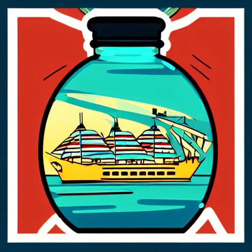 Image similar to Ship in a bottle, sticker, colorful, illustration, highly detailed, smooth and clean vector curves, no jagged lines, vector art, smooth