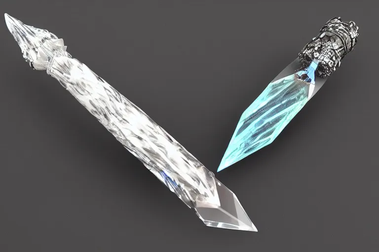 Image similar to A crystal dagger shimmers with an unnatural light, it had been enchanted by a skilled sorcerer, D&D fantasy setting, 4k