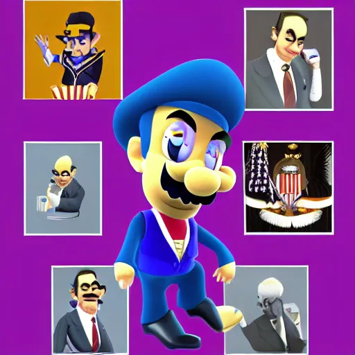 Image similar to president waluigi, photograph, photo, color