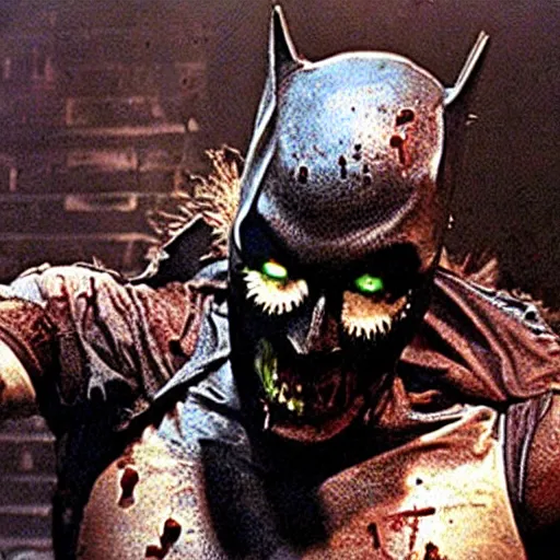 Prompt: film still of zombie zombie batman as a zombie in batman ( 1 9 8 9 )