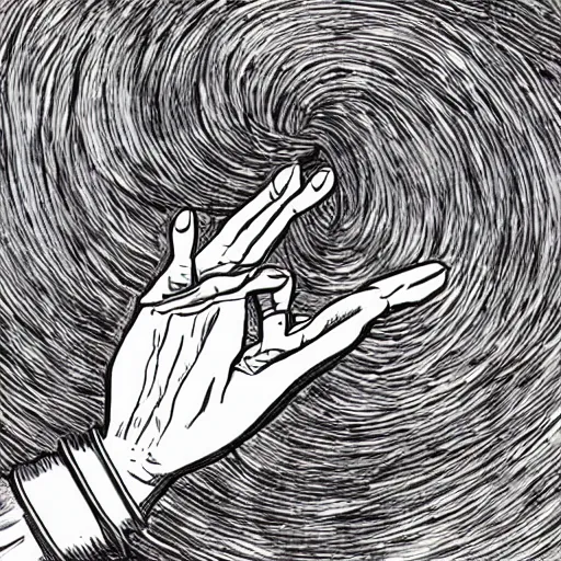 Image similar to eldritch god clasps the earth within two fingers, 4 k, digital art, junji ito