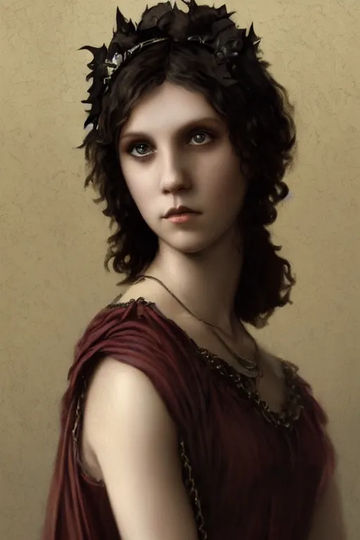 Prompt: gothic style millie bobby brown, traditional corsican, intricate, highly detailed, artstation, illustration, jurgens, rutkowski, bouguereau