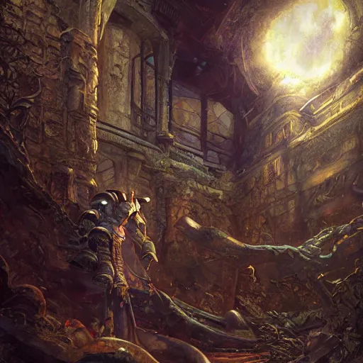 Image similar to samurai jeff goldblum in abandoned castle, by frank fazetta and peter mohrbacher, hq artwork, coherent, insane detail, concept art, character concept, character full body portrait, golden ratio, rule of thirds, highly detailed, cinematic lighting, global illumination radiating a glowing aura