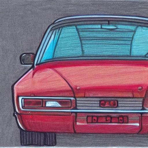 Image similar to a stylized drawing of a first generation car, very high quality