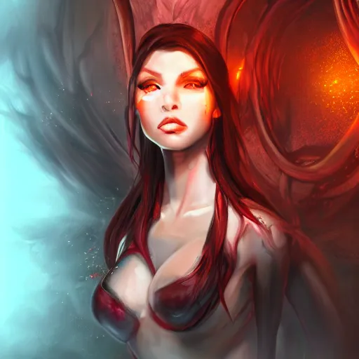 Image similar to hyper realistic concept art portait of a beauty female demon character in a hell portal background