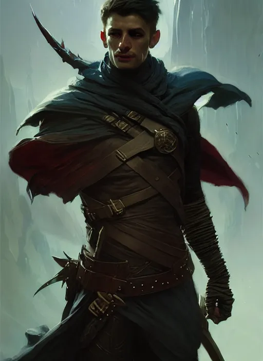 Image similar to fantasy male rogue, dim light, front game card, marvel comics, dark, intricate, highly detailed, smooth, artstation, digital illustration by ruan jia and mandy jurgens and artgerm and wayne barlowe and greg rutkowski and zdislav beksinski