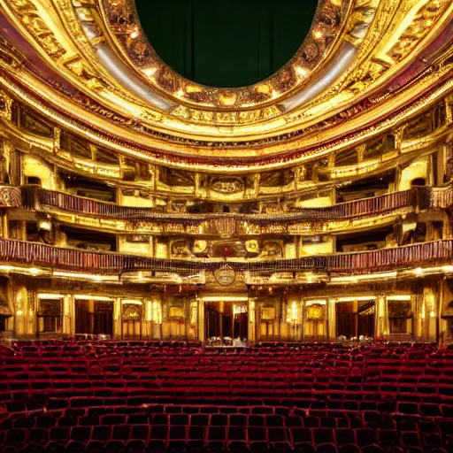 Prompt: high quality, high detail, vienna operahouse interior, burning jungle set design, photorealistic lighting