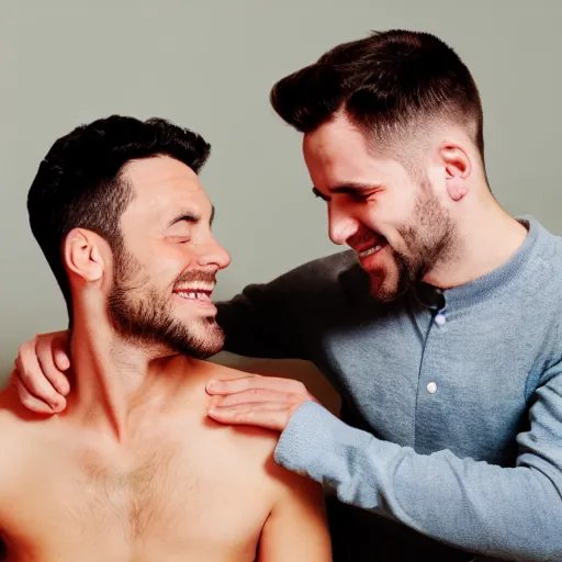 Image similar to man getting his armpits tickled by another man