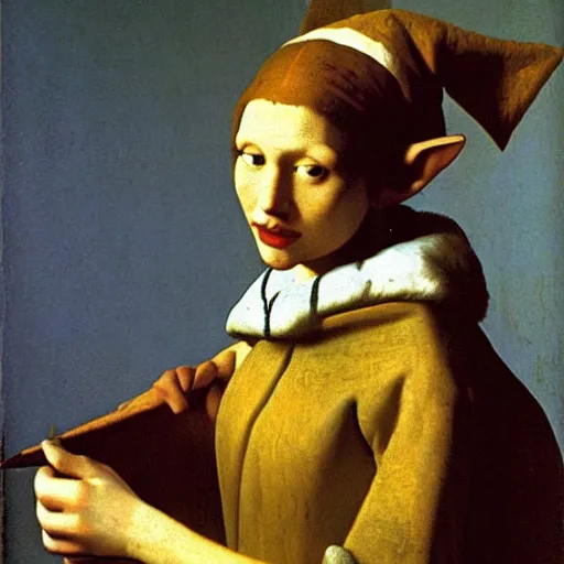 Prompt: a portrait of a beautiful elf woman by Johannes Vermeer 640