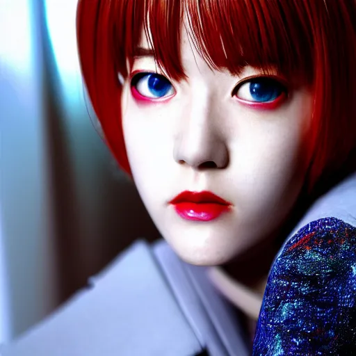 Image similar to Rei Ayanami from Neon Genesis Evangelion, live action, portrait shot,