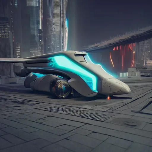 Image similar to cyberpunk alien concept of ( the a - team van ) with a pair of airplane wings on the sides, flying trough the sky, futuristic look, highly detailed body, very powerful, photorealistic camera shot, crisp quality and light reflections, unreal engine 5 quality render