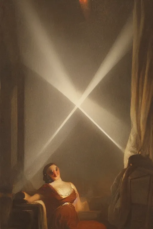 Prompt: POV of Ava Addams. Petrus Van Schendel. 303, acid 4k, rays of light, particles light,