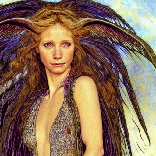 Image similar to head and shoulders portrait of a harpy portrayed by gwynneth paltrow, d & d, fantasy, luis royo, magali villeneuve, donato giancola, wlop, krenz cushart, hans zatka, klimt, alphonse mucha