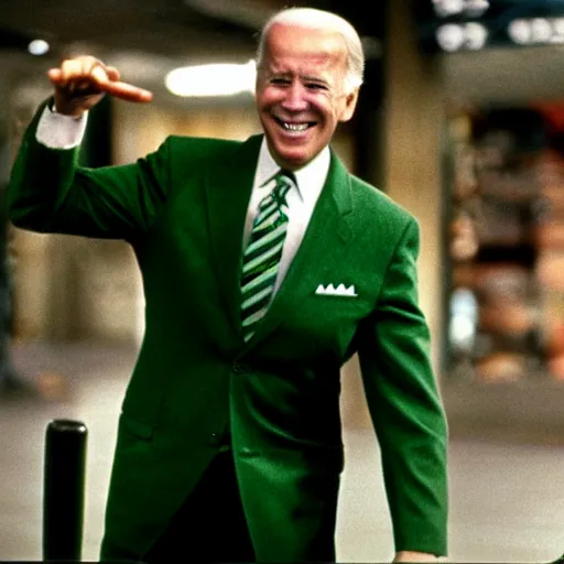 Prompt: joe biden as the riddler in batman 1 9 8 9