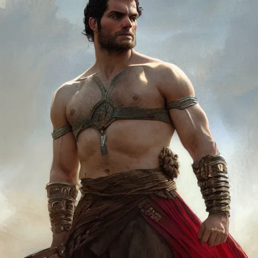 Image similar to henry cavill as a greek gladiator, gorgeous, amazing, muscular, intricate, highly detailed, digital painting, artstation, concept art, sharp focus, illustration, art by greg rutkowski and alphonse mucha