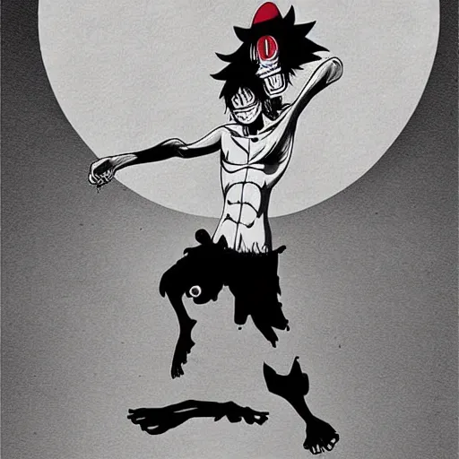 Image similar to “monkey D luffy from one piece as a chimpanzee with very long and flexible arms”
