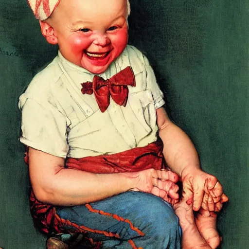 Image similar to smiling worm baby by norman rockwell