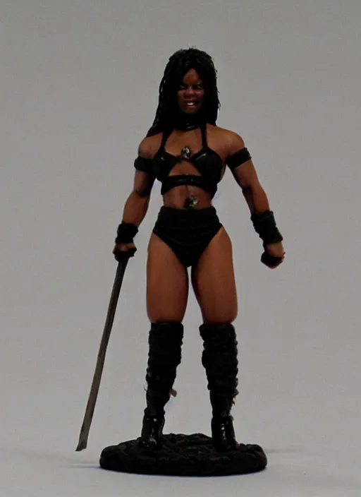 Prompt: Images on the store website, eBay, Full body, Miniature of a very muscular black female warrior with club