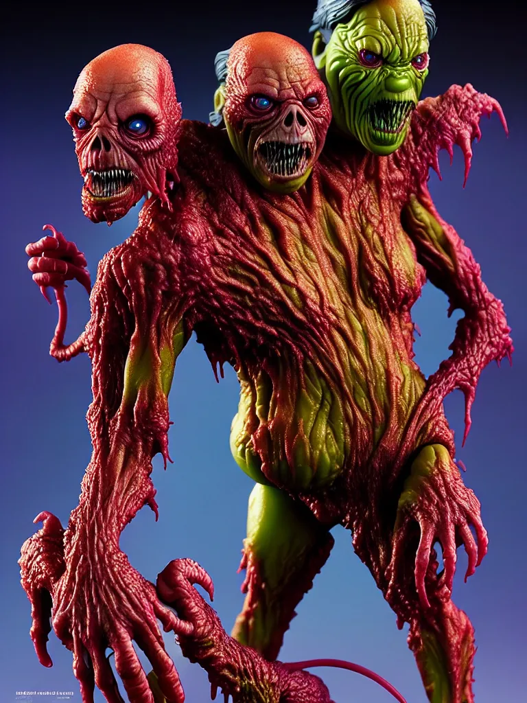 Image similar to hyperrealistic rendering, fat smooth john carpenter flesh monster jessica alba by bernie wrightson and killian eng and joe fenton, product photography, action figure, sofubi, studio lighting, colored gels, colored background