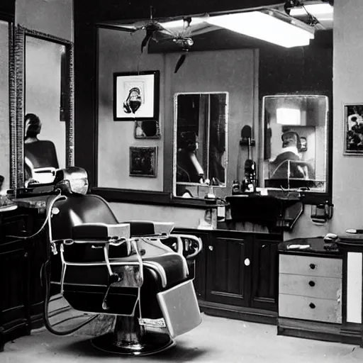 Prompt: a barber shop in the 1 9 5 0,