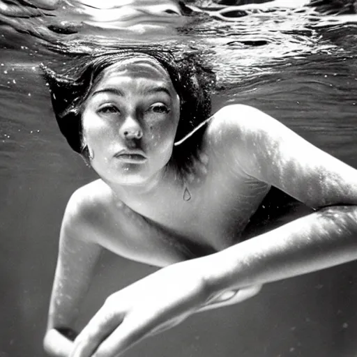 Image similar to underwater photography full portrait of a young beautiful woman swimming by terry o'neill