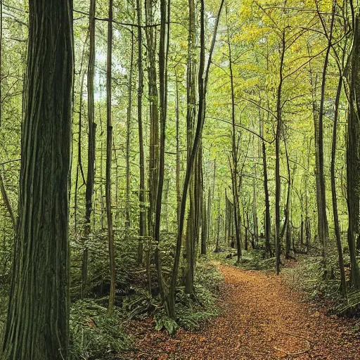 Prompt: a forest walk in modern colours