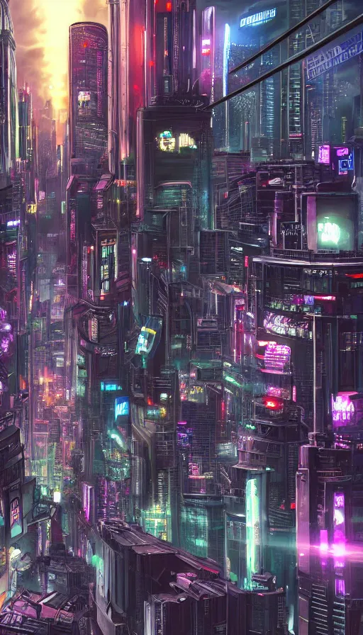 Prompt: a cyberpunk cityscape