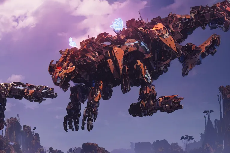 Image similar to rockbreaker machine mecha animal beast robot of horizon forbidden west horizon zero dawn bioluminiscence global illumination ray tracing hdr fanart arstation by sung choi and eric pfeiffer and gabriel garza and casper konefal