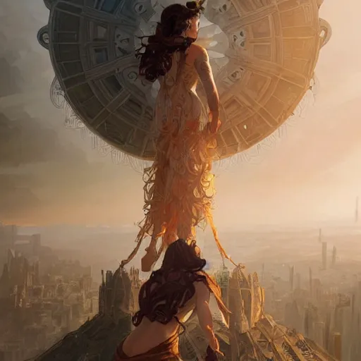 Image similar to giant woman standing over someone looking down, intricate, highly detailed, digital painting, artstation, concept art, smooth, sharp focus, illustration, Unreal Engine 5, 8K, art by artgerm and greg rutkowski and alphonse mucha