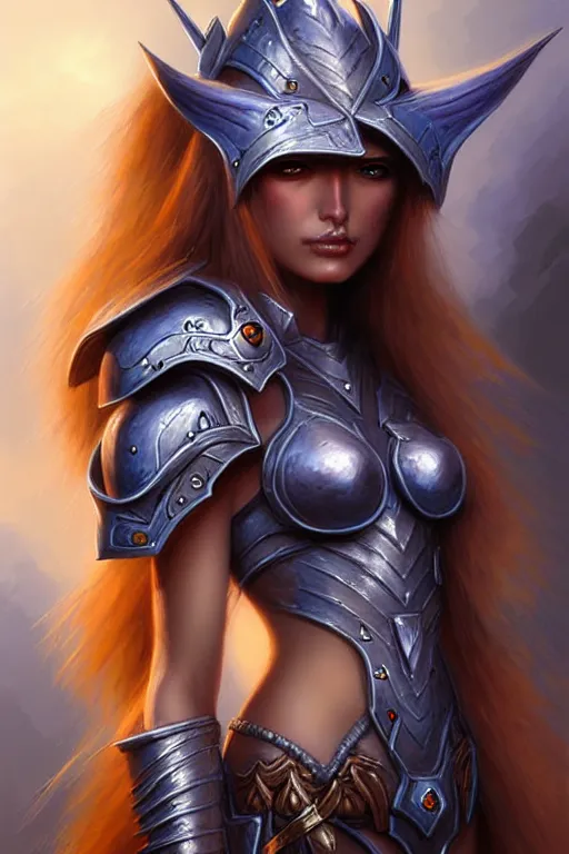 Image similar to female model, fantasy armor, detailed face, tony sart