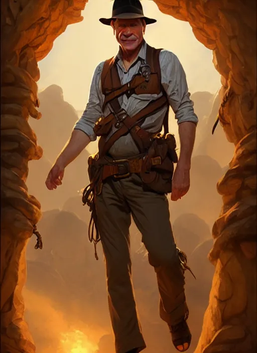 Image similar to steve martin as indiana jones, d & d, fantasy, intricate, elegant, highly detailed, digital painting, artstation, concept art, matte, sharp focus, illustration, hearthstone, art by artgerm and greg rutkowski and alphonse mucha