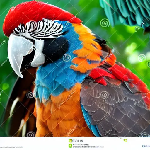 Image similar to Falcon and macaw parrot hybrid animal, realistic photo, taken in zoo,