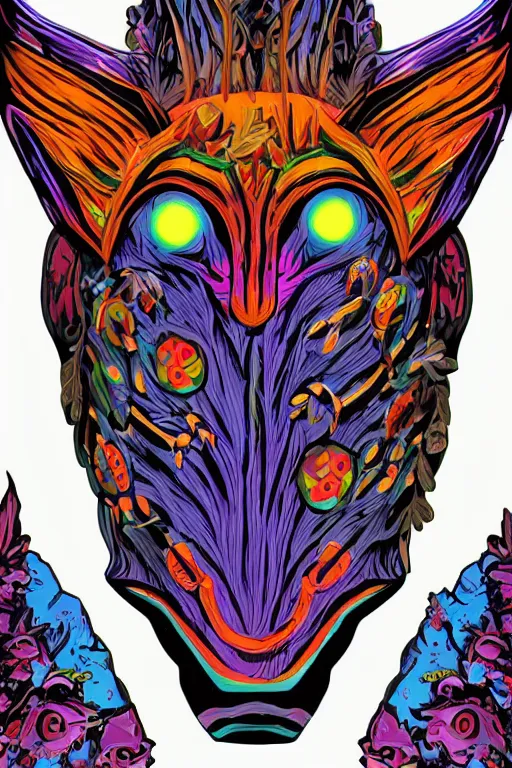 Image similar to animal mask totem roots flower tribal feather gemstone plant wood rock shaman vodoo video game vector cutout illustration vivid multicolor borderlands comics by josan gonzales and dan mumford radiating a glowing aura