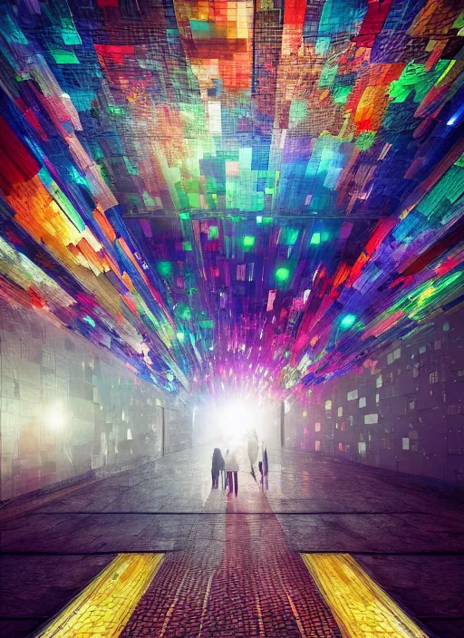 Image similar to epic group happy humans, hyper realistic, detailed flow of beautiful digital images, squares and rectangles floating graphics, dripping light drops, supercomputers text to images, beautiful random images, highly detailed, super realistic, perfect lighting pixel sorting, style sheet