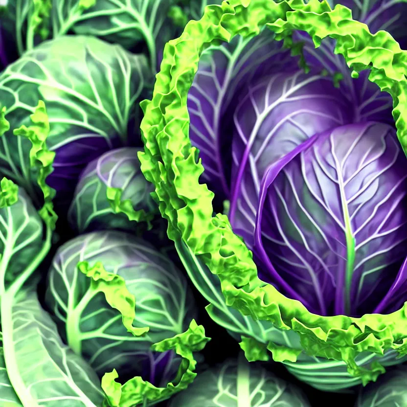 Image similar to high quality 3 d render very cute cabbage! highly detailed, unreal engine cinematic smooth, pixar, hannah yata charlie immer, moody light, purple background, low angle, uhd 8 k, sharp focus