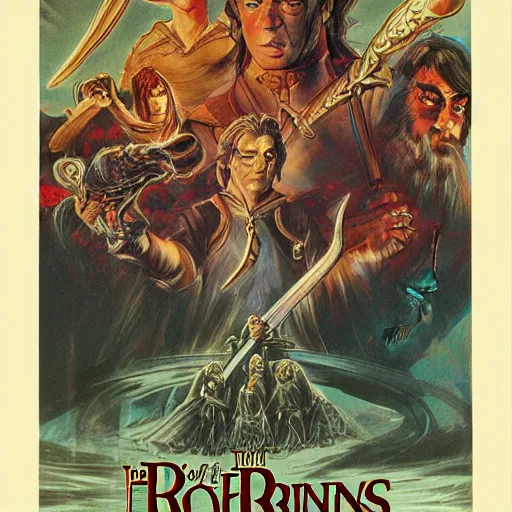 Image similar to variations on the legendary theatrical release poster of ralph bakshi lord of the rings movie, artist tom jung