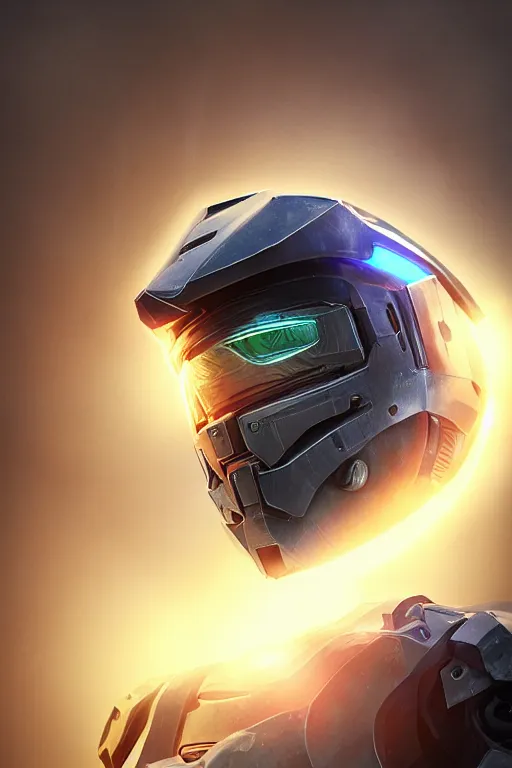 Image similar to robot ninja mask helmet halo master chief radiating a glowing aura global illumination ray tracing hdr fanart arstation by ian pesty and katarzyna da „ bek - chmiel