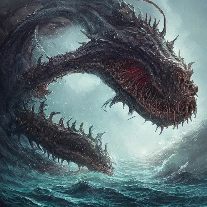 Image similar to sea monster large horror under the ocean d & d, d & d style, trending on artstation, intricate, highly detailed, vivid painting, colorful, art by greg rutkowski