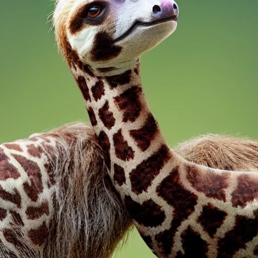 Image similar to sloth giraffe hybrid, bold natural colors, national geographic photography, masterpiece, full shot