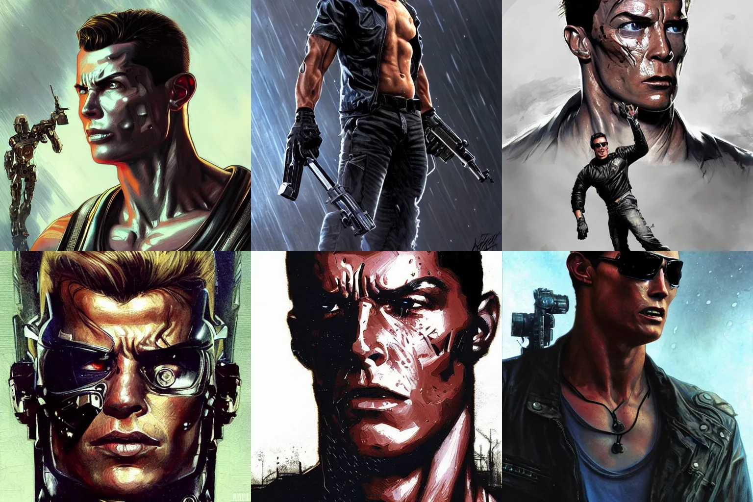 Prompt: The character of the Terminator film Cristiano Ronaldo, a highly detailed character in digital fantasy, painted portrait, artstation, concept art, hard focus, illustrations, works by Artgerm and Greg Rutkowski, Alphonse Mucha and Craig Mullins, James Jean, Andrey Ryabovichev, Mark Simonetti and Peter Morbacher, 16 thousand